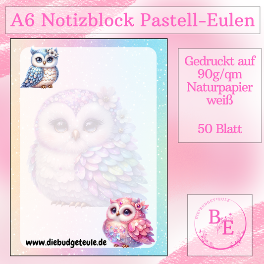 A6 Notizblock Pastell Eulen